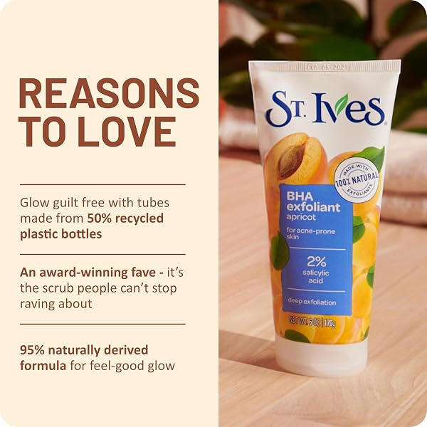 ST. IVES ACNE CONTROL APRICOT FACE SCRUB, DEEP EXFOLIATOR SKIN CARE, PREVENTS ACNE FOR RADIANT SKIN, SALICYLIC ACID ACNE TREATMENT FACIAL SCRUB, MADE WITH 100% NATURAL EXFOLIANTS, 6 OZ, 4 PACK