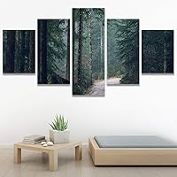 SIGNWIN 5 Panel Canvas Wall Art Green Forest for Home Decorations Ready to Hang - 60