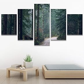 SIGNWIN 5 Panel Canvas Wall Art Green Forest...