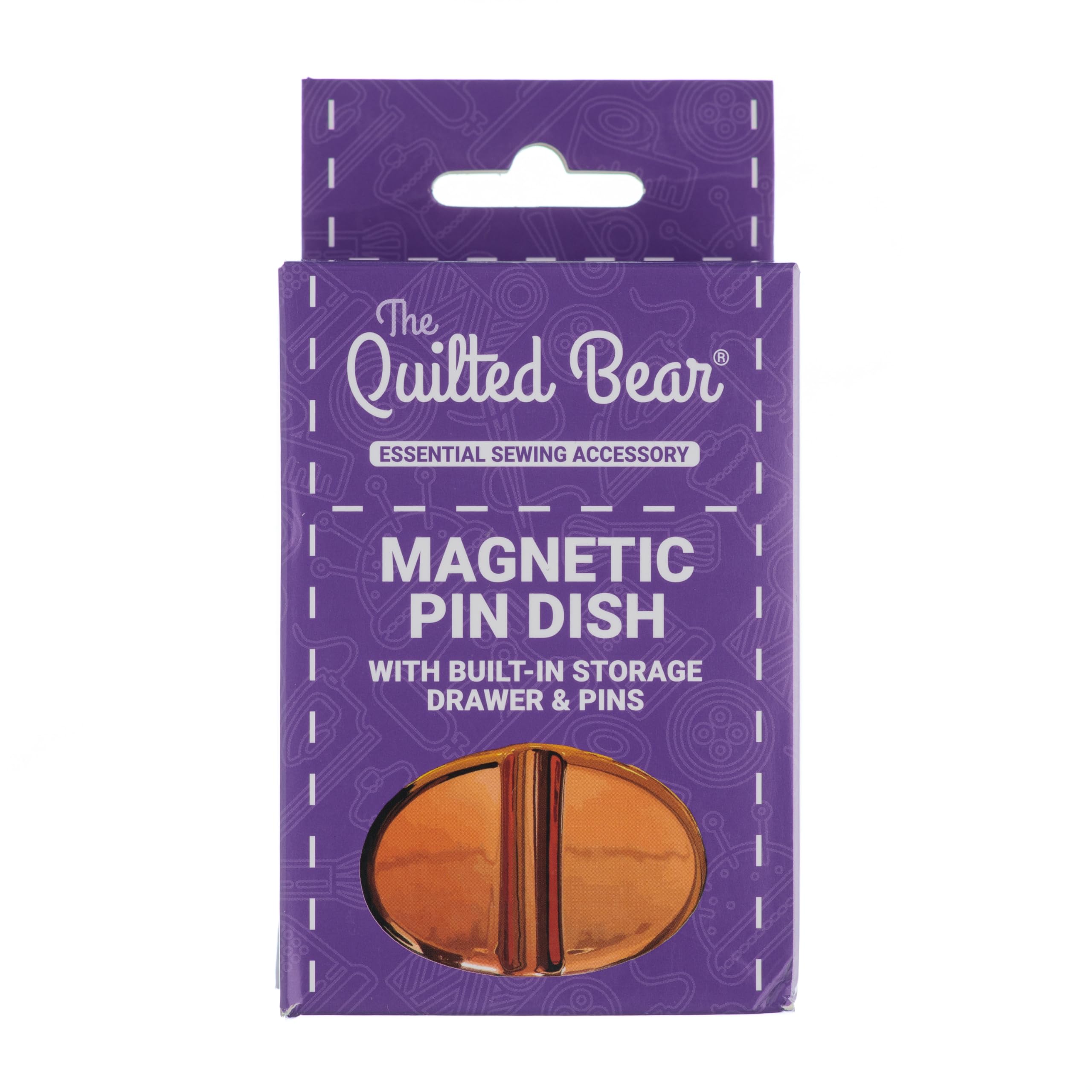 The Quilted Bear Magnetic Pin Dish - Magnetic Pin Cushion with 25 Pearl-Headed Sewing Pins & a Handy Plastic Drawer for Dressmaking Pins & Sewing Accessories (Rose Gold)