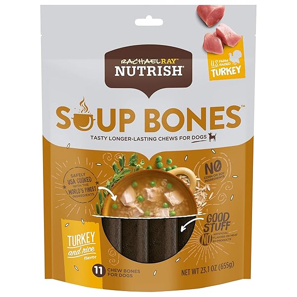 RACHAEL RAY NUTRISH SOUP BONES WITH REAL TURKEY & RICE, 11 DOG CHEWS