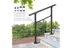 MESTYL Stair Handrails for Outdoor Steps, 2 to 3 Steps Stair Railing Indoor Kit, Wrought Iron Porch Hand Rails for Outdoor Steps, Deck Railing Stairs Banister for Seniors, 39"X36"