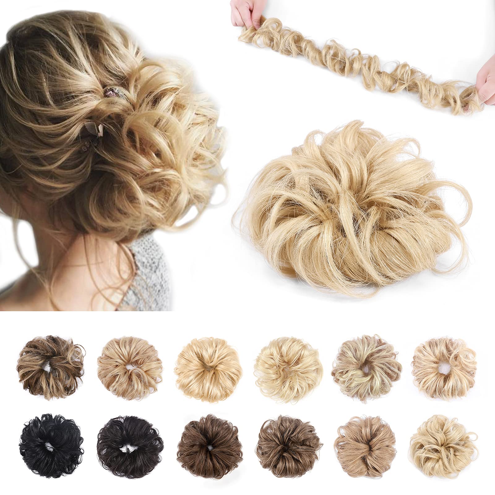 Silk-co Scrunchy Hair Bun Extensions Real Human Hair Wrap Updo Donut Ponytail Extensions Chignons Up Do #24 Natural Blonde — image 1