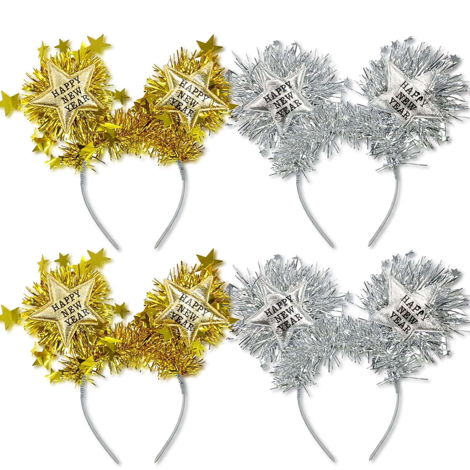 XINDY 4 PCS Happy New Year Headband Tiara New Years Eve Party Accessories Star Head Boppers New Years Eve Headband 2026 Photo Booth Props for NYE Party Decorations 2026