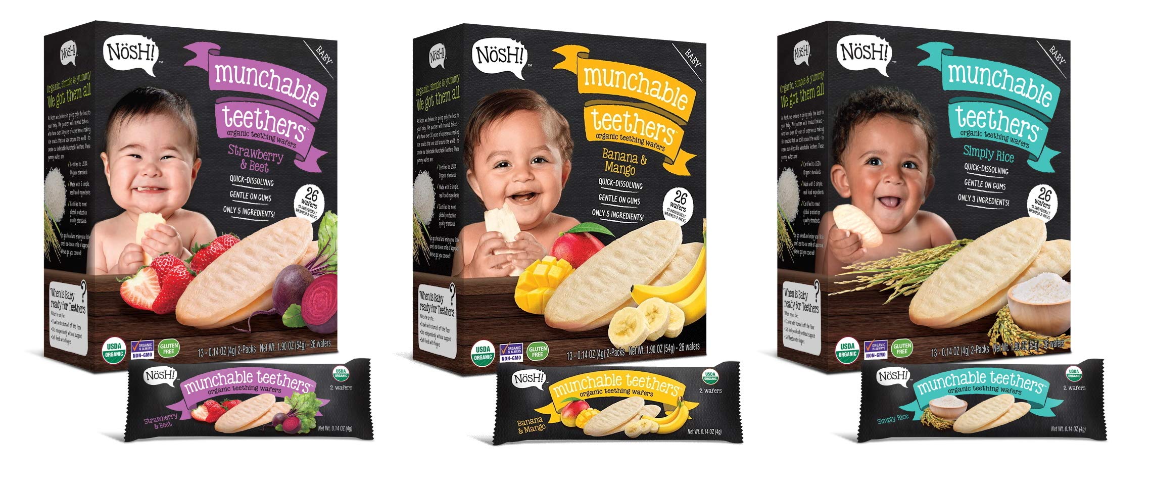Nosh Baby Munchable Teethers Organic Rice Teething Wafers, 26 Piece