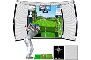 RIVER HILL GOLF Golf Cage with Impact Screen, 10x8 Ft Golf Hitting Net w/Sound-Dampening Cloth, Practice Mat, Golf Simulator Enclosure, Indoor & Outdoor Driving Chipping Equipment for Home, Backyard & Garage