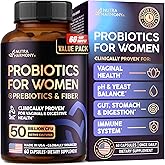 Probiotics for Women 50 Billion CFU - Vaginal Probiotics Clinically Proven for Yeast & pH Balance - Digestion & Bloating Relief - 8 Strains + Prebiotics - Delay Release - Made in USA, 60 Capsules