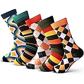 YOZHAKOU 5 Pairs Men's Funny Fun Funky Dress Crew Socks,Crazy Design Cotton Socks Novelty Gifts for Men