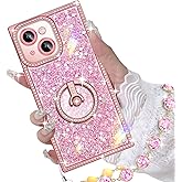Miss Arts for iPhone 13 Case with Ring Stand, Glitter Sparkle Phone Case for Women Girls, Rhinestone Luxury Protective Cover for iPhone 13 6.1", Pink