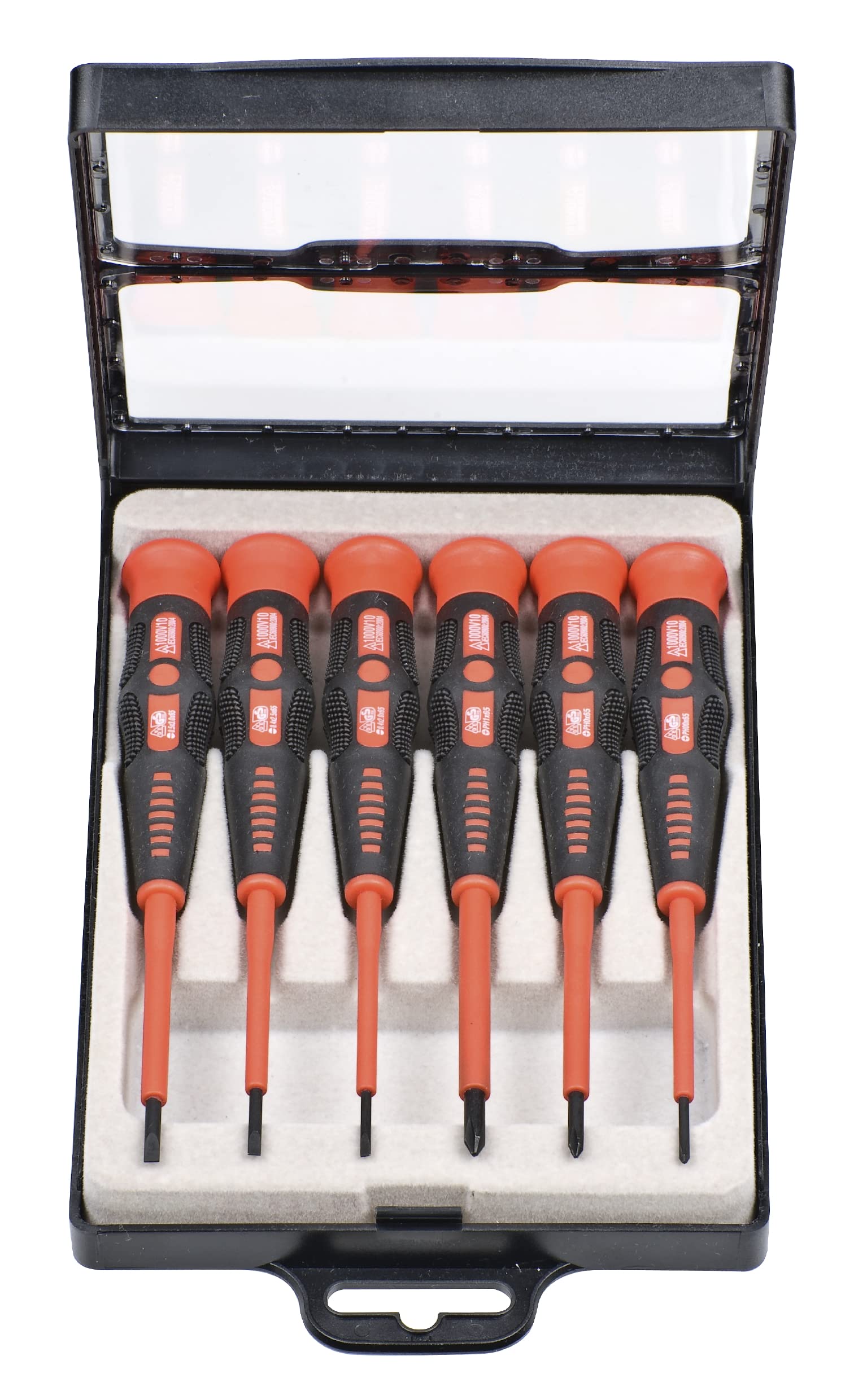 kwb Precision Screwdriver Set VDE Cross, Slotted for Fine Mechanics, Mini Screwdrivers for Watchmakers, Tool Set in Storage Box