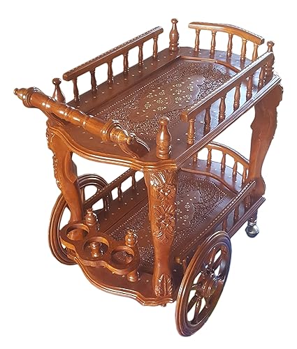Tayyaba Enterprises Handcrafted Wooden Service Trolley