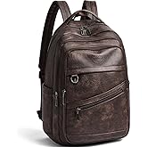 LATMAP 43L Backpack for Women Men - Vegan Leather Backpack Purse Travel Carry-on Bag College Bookbag Work fits 17" Laptop, Coffee