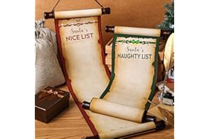 Watersay 2 pcs Christmas Santa's List of Naughty and Nice Scroll Blank Paper Scrolls with Wooden Stick 7.8 x 31.5 Inch Paper Santa Claus Role Play Prop for Handwriting with Burlap Bag and Feather Pen