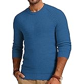 JMIERR Mens Crewneck Sweater Waffle Textured Knitted Solid Pullover Casual Daily Wear Soft 2025 Fashion Pullovers