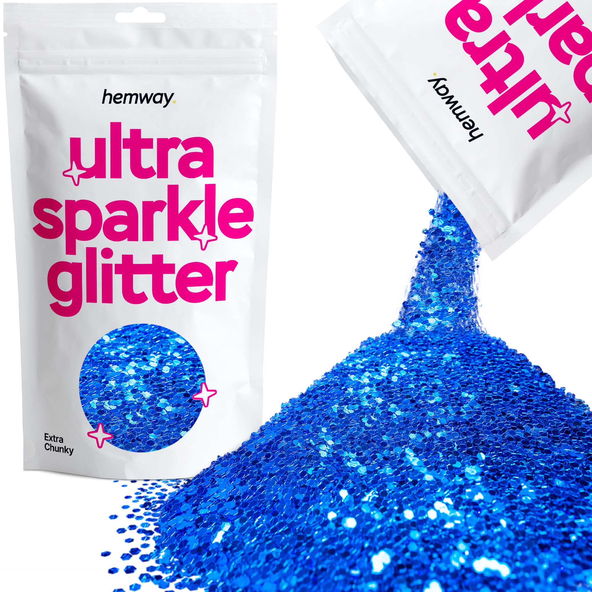 Hemway Ultra Sparkle Glitter Sapphire Blue Holographic 100g Extra Chunky | Glitter for Arts & Craft, Makeup, Nail Art, Crafting, Card Making, Sparkle Decoration