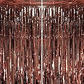 Voircoloria 2 Pack Brown Foil Fringe Backdrop Curtains, Tinsel Streamers Party Decorations, Fringe Backdrop, Door Shimmer for Thanksgiving Day or Birthday Party