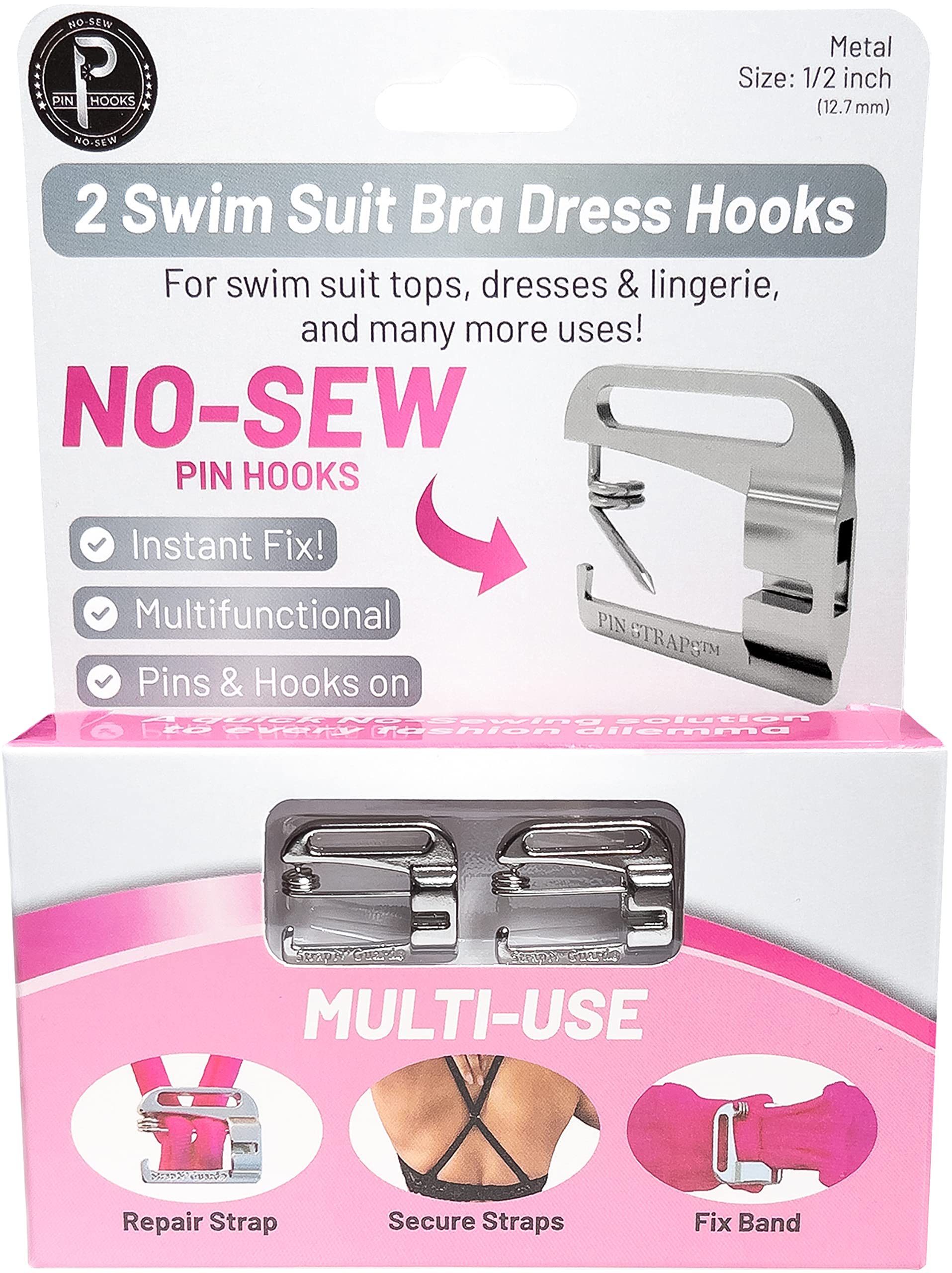 Photo 1 of (No Sew) Swimsuit Bra Hooks Replacement, ½ Inch, Metal, Pin Hooks by Pin Straps (2)
