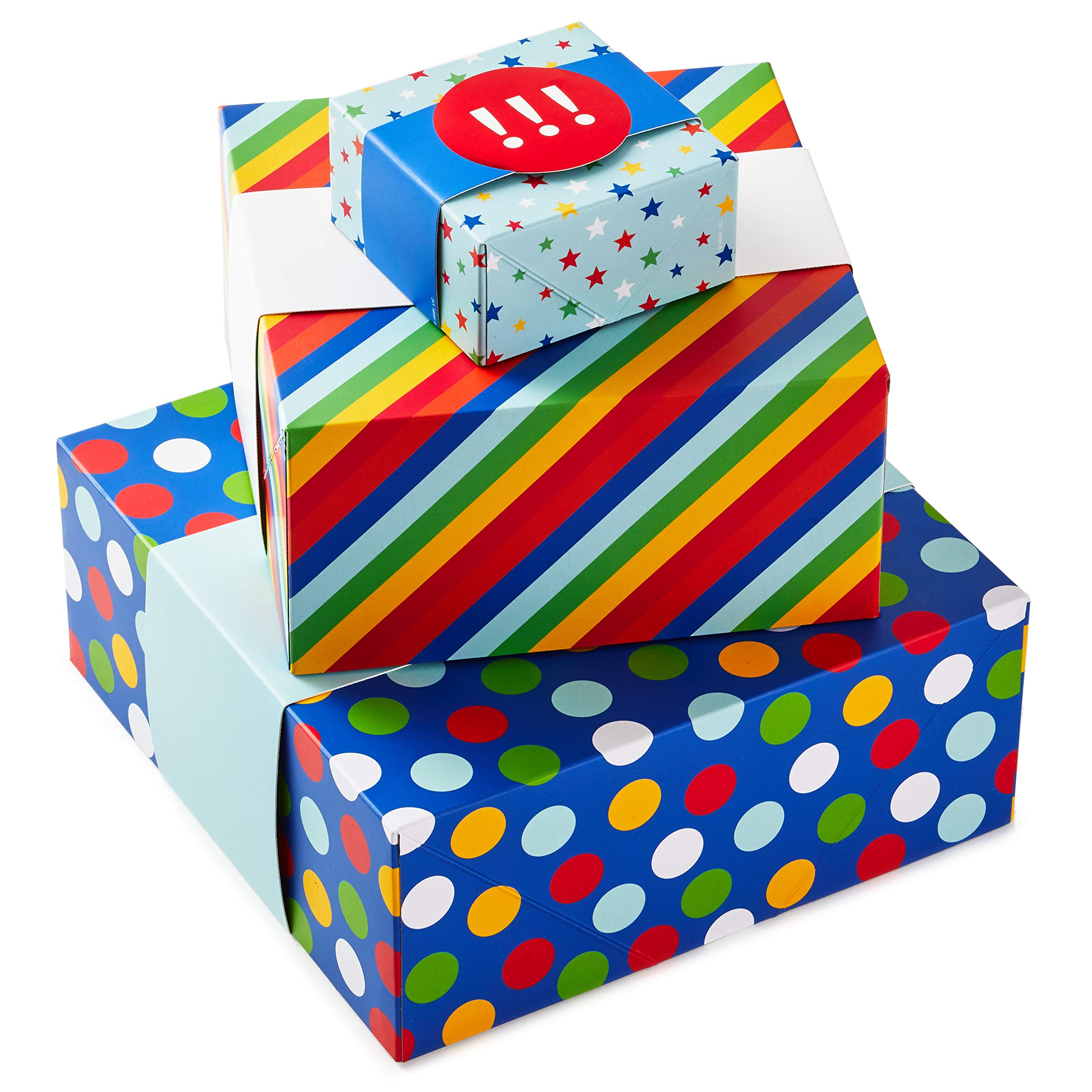 Hallmark Gift Boxes 3-Pack Assorted Sizes (Rainbow Stripes, Dots, Stars) for Birthdays, Weddings, Graduation, Baby Showers, All Occasions, Wrapped Treats and Cookies