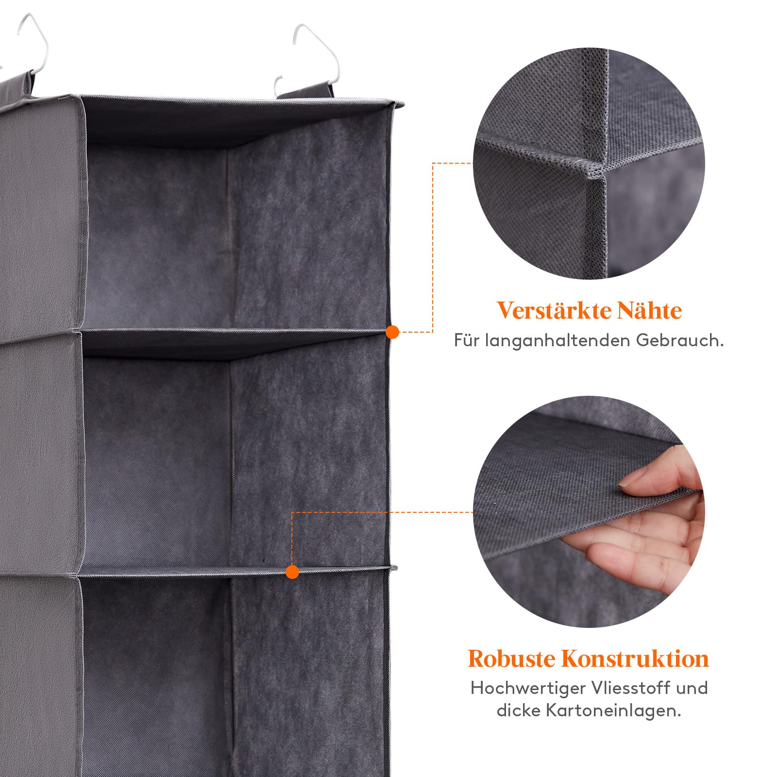 Lifewit Hängeregal, Schrank Organizer, Hängesystem Kleiderschrank, Hängeaufbewahrung aus Stoff, Ordnungssystem Kleiderschrank, Faltbar und Platzsparend mit Metallhaken, 2 Stück, Grau 6