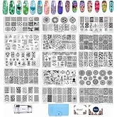 Biutee 19pcs Nail Stamp Plates set 15 plate 1Stamper 2Scraper 1storage bag Nails Art Stamping Plate Scraper Stamper Set Leaves Flowers Animal Nail plate Template Image Plate