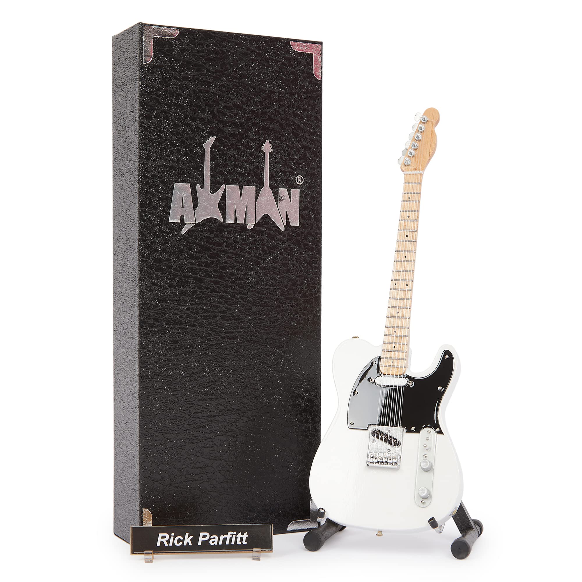 Axman Rick Parfitt Miniature Guitar Replica - Music Gifts - Handmade Ornamental 1/4 Scale - Includes a Display Box, Name Tag and Miniature Guitar Stand