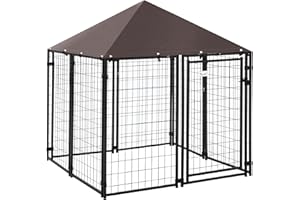 PawHut Outdoor Dog Kennel, Welded Wire Steel Fence, Lockable Pet Playpen Crate, with Water-, UV-Resistant Canopy Top, Door, 4