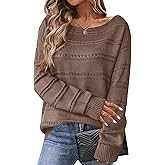Zeagoo Womens Sweaters Cute Long Sleeve Off The Shoulder Pullover Tops Hollow Out Crochet Dressy Casual Outfits
