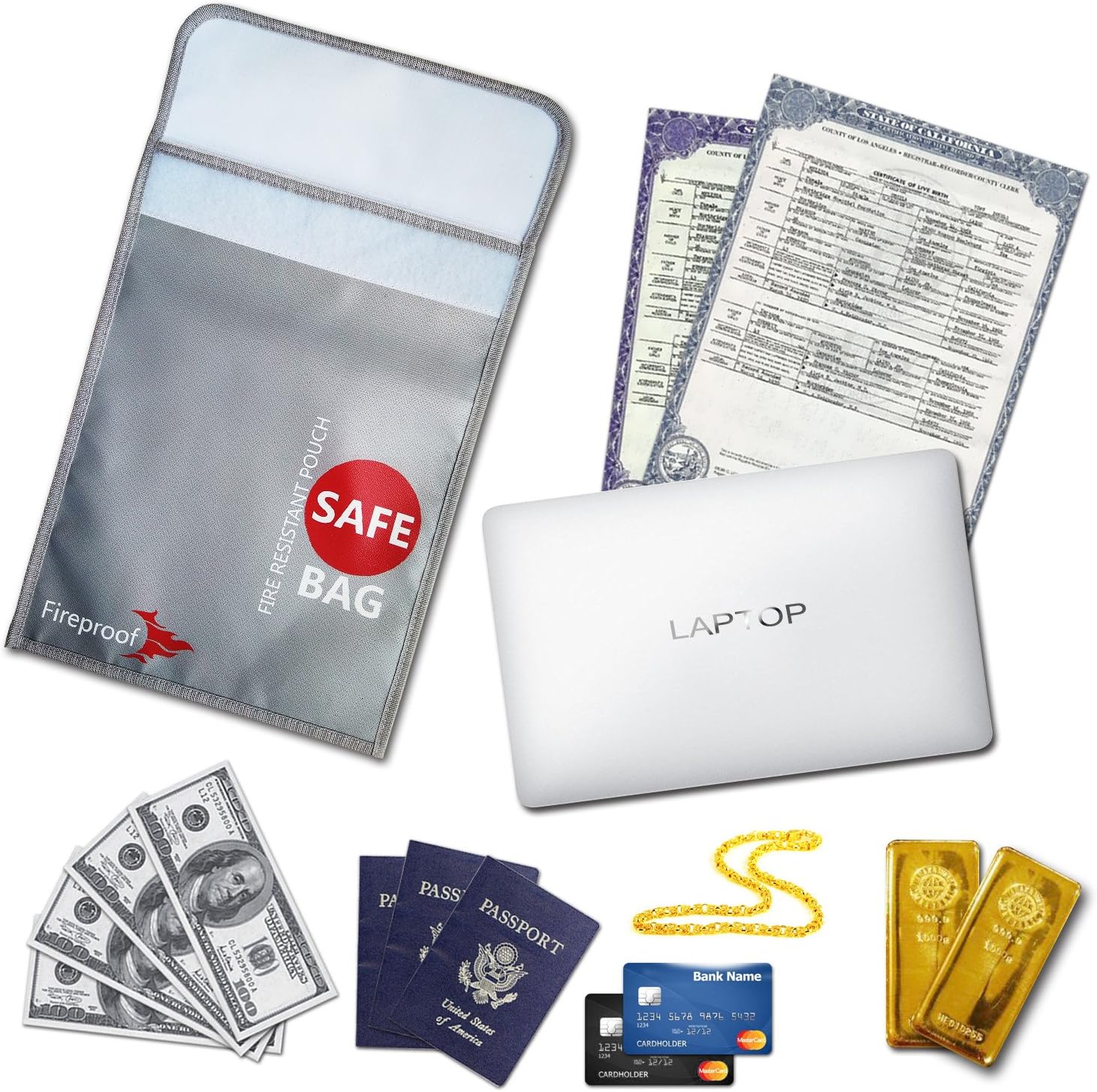 COLCASE Fireproof Document Bag 15 x 11 Inches Non-Itchy Silicone Coated Fire Resistant Bag Fireproof Safe Storage for Money, Documents, Jewelry and Passport - - 