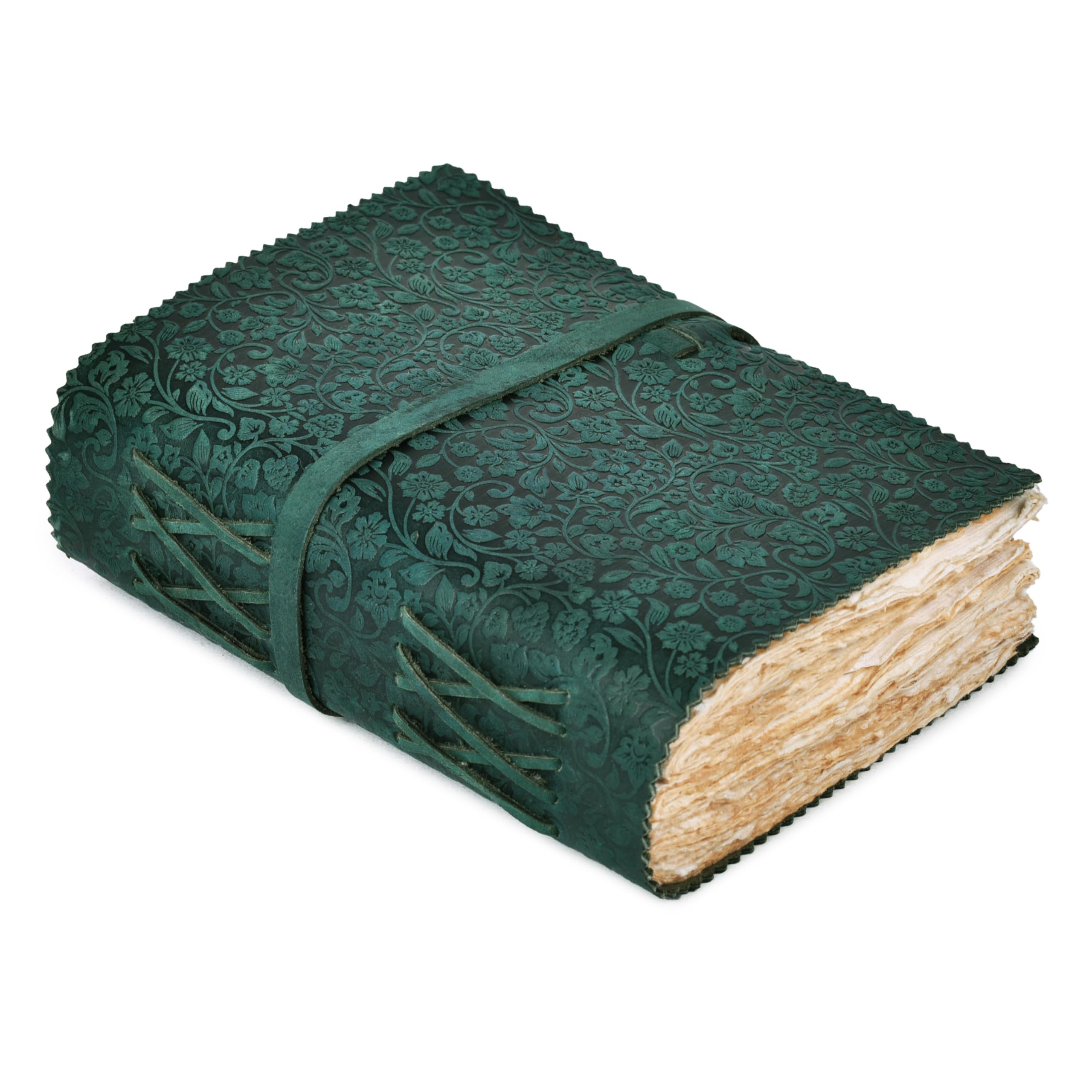 LEATHER VILLAGE Leather Bound Floral Embossed Journal for Women Men - 200 Pages, 6”X4”(A6), Turquoise - Book of Shadows, Vintage Blank Paper Travel Diary, Notebook for Writing, Drawing, Sketchbook