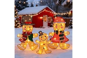 BRIGHTDECK Light Up Gingerbread Man Christmas Decorations Outdoor, 53 LEDs Set of 3 Lawn Ornament, Outdoor Lighted Holiday Displays for Christmas Yard Decorations (Gingerbread Man)