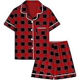 Umeyda Boys 100% Cotton Pajamas Set Kids Soft Short Sleeve Sleepwear 2 Pcs Button-Up Comfy Pjs Set for Ages 4-12