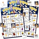 BIZIBAFF Bible Bingo Games for Kids Adults - 24 Players Christian Bible Bingo Cards - Jesus Sunday School Religious Activities for Family Nativity Easter Party Favors