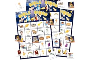 BIZIBAFF Bible Bingo Games for Kids Adults - 24 Players Christian Bible Bingo Cards - Jesus Sunday School Religious Activities for Family Nativity Easter Party Favors
