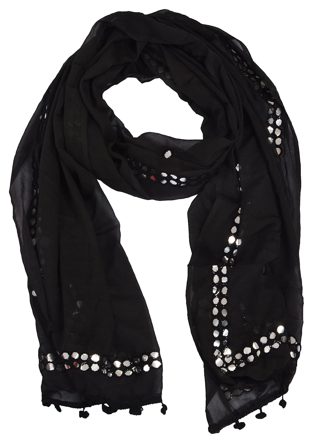 youthquake women's chiffon dupatta with double plastic mirror line