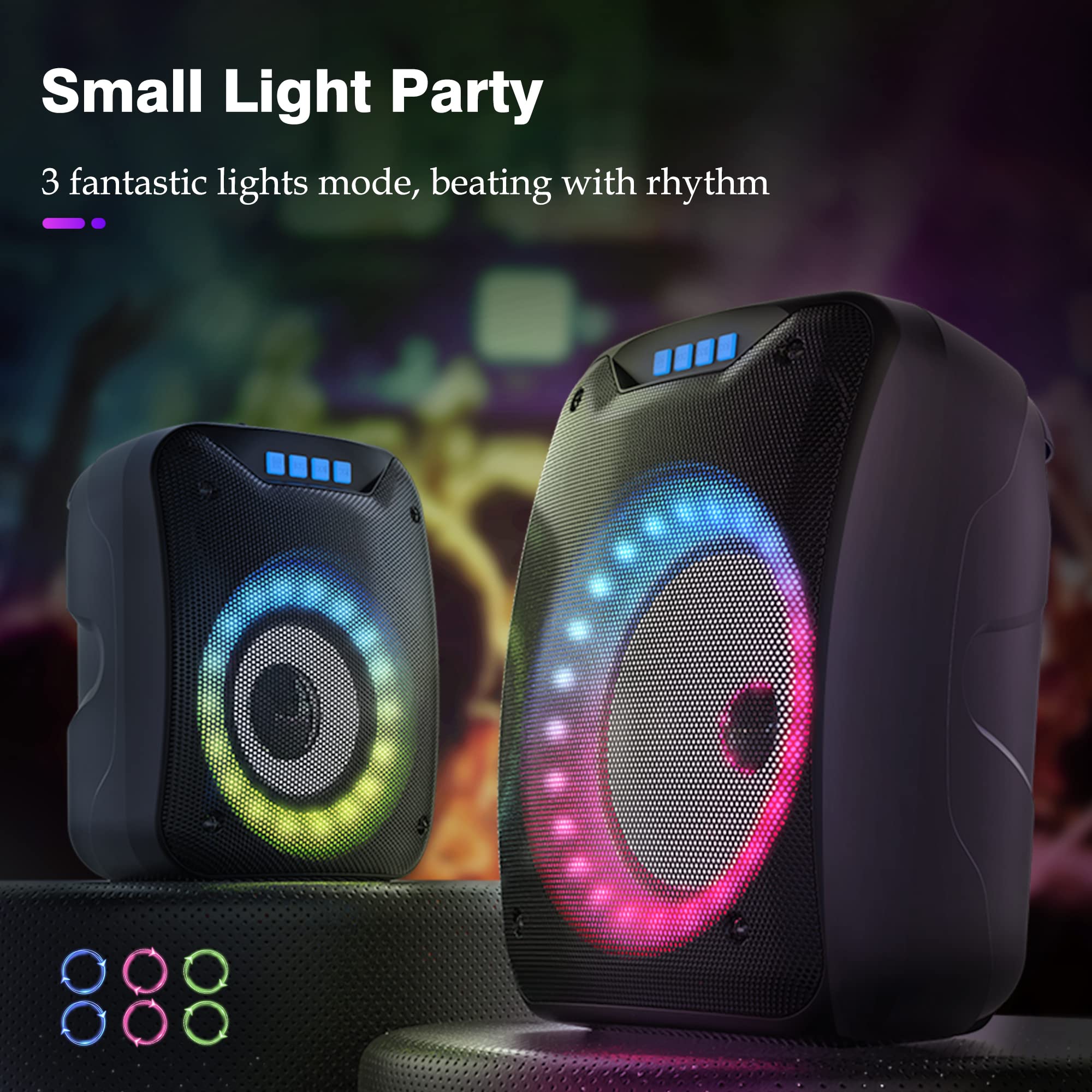 Shinco Portable Wireless Speaker, Compact Size Loud Volume Strong Bass and Colorful Lights, Compatible with Microphone, Bluetooth Speaker for Small Party, Home, Outdoors