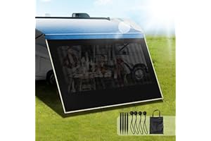 Xenjum RV Awning Sun Shade Screen, 90% UV Blocking Mesh & 600D Waterproof Oxford Fabric, Retractable RV Shade Screen for Campers, Trailers, Motorhomes (No Curtain, 8'X15'3'' for 16 ft Awning)