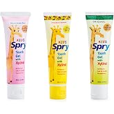 Spry Natural Kids Xylitol Tooth Gel Variety Flavor, 2 Fl Oz (Pack of 3) | Fluoride Free Xylitol Toothpaste for Baby, Toddler and Kids Age 3 Months and Up, Support Development of Emerging Teeth