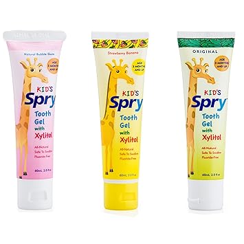 Amazon Com Spry All Natural Kids Fluoride Free Toothpaste Tooth Gel With Xylitol Age 3 Months And Up Kids Toothpaste 2 Fl Oz 3 Pack Original Bubblegum Strawberry Banana Baby