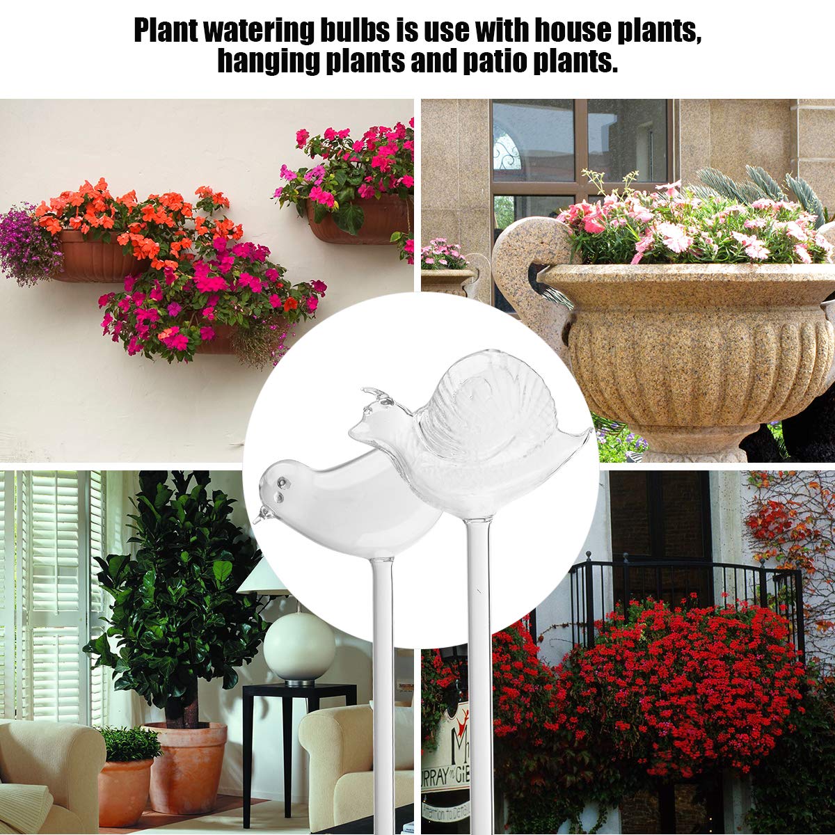 Plant Watering Bulbs (2 Pack) Glass Self-Watering Stakes Water Globe Automatic Irrigation Device For Indoor & Outdoor Plants Garden Patio Flower Pot Hanging Planters