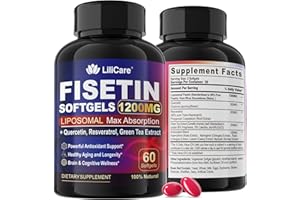 LILICARE Fisetin Supplement - Liposomal Super Absorption 98% Pure 1200mg with Quercetin, Resveratrol, Green Tea Extract for Healthy Aging & Longevity, Skin Health, Brain & Antioxidant - 60 Softgels