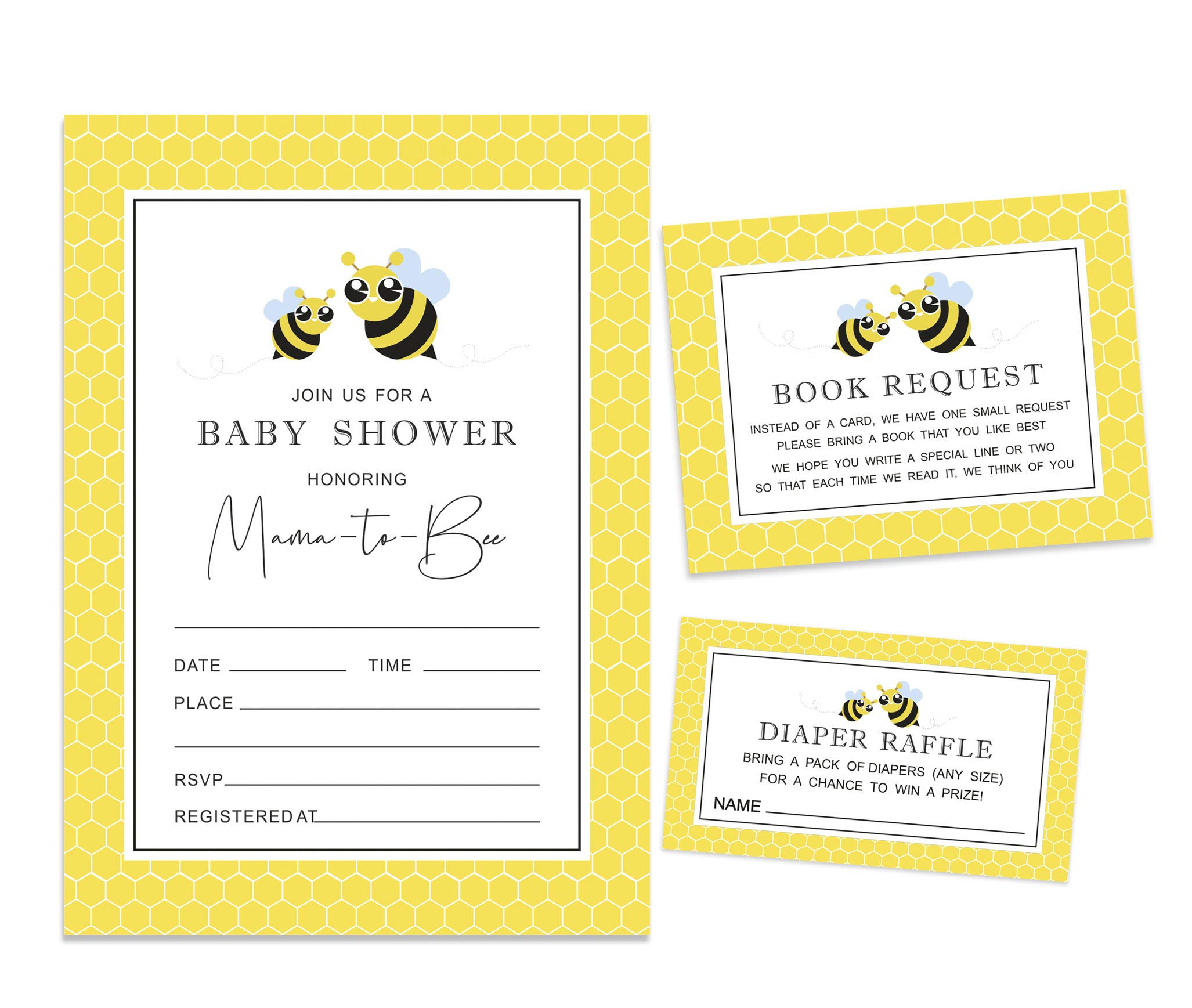 Inkdotpot Set Of 30 Gender Neutral Baby Shower Invitations-Diaper Raffle Tickets And Baby Shower Book Request Cards Mommy Bee Invites Its A Boy Its A Girl