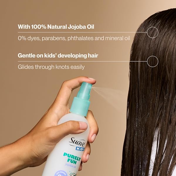 SUAVE KIDS PURELY FUN HAIR DETANGLER SPRAY WITH JOJOBA OIL, TEAR-FREE, TANGLE-FREE SHINE FOR SOFT, MANAGEABLE HAIR, HYPOALLERGENIC, 6 COUNT, 10 FL OZ