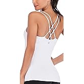 RUNNING GIRL Yoga Tank Tops for Women Built in Shelf Bra B/C Cups Strappy Back Activewear Workout Compression Tops