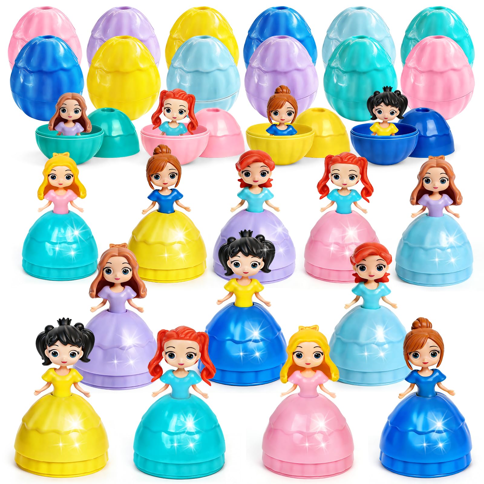 Luneetya 12 PCS Princess Prefilled Easter Eggs Easter Basket Stuffer Hunting Egg for Kids Party Favor Classroom Gifts