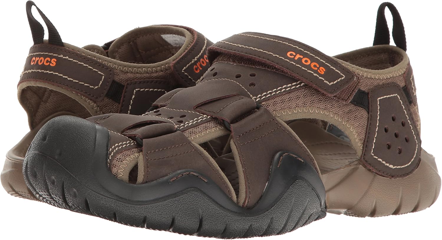  | Crocs Men's Swiftwater Leather Fisherman Sandal | Casual Slip On Sandals for Men | Shoes
