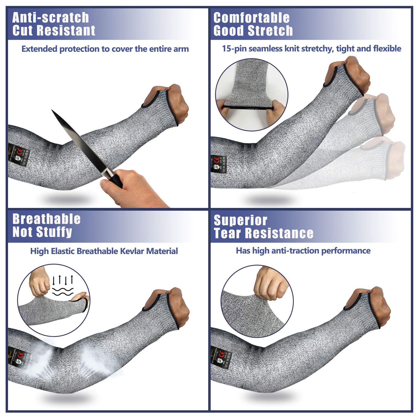 Evridwear Protective Arm Sleeves Cut Resistant Farmers Sleeves for Men Work, Gardening, Farming, Arm Protectors for Thin Skin and Bruising (Large, With Thumb Hole)