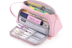 ANGOOBABY Pencil Case Handheld Pencil Pouch Multi-slot Pen Bag Stationery Storage for Teen Student College Office Adults - Pink