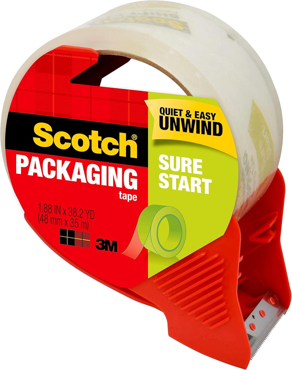 Scotch Sure Start Shipping Tape with Dispenser, 1.88 in. x 38.2 yd., Clear, 1 Dispenser/Pack : Office Products
