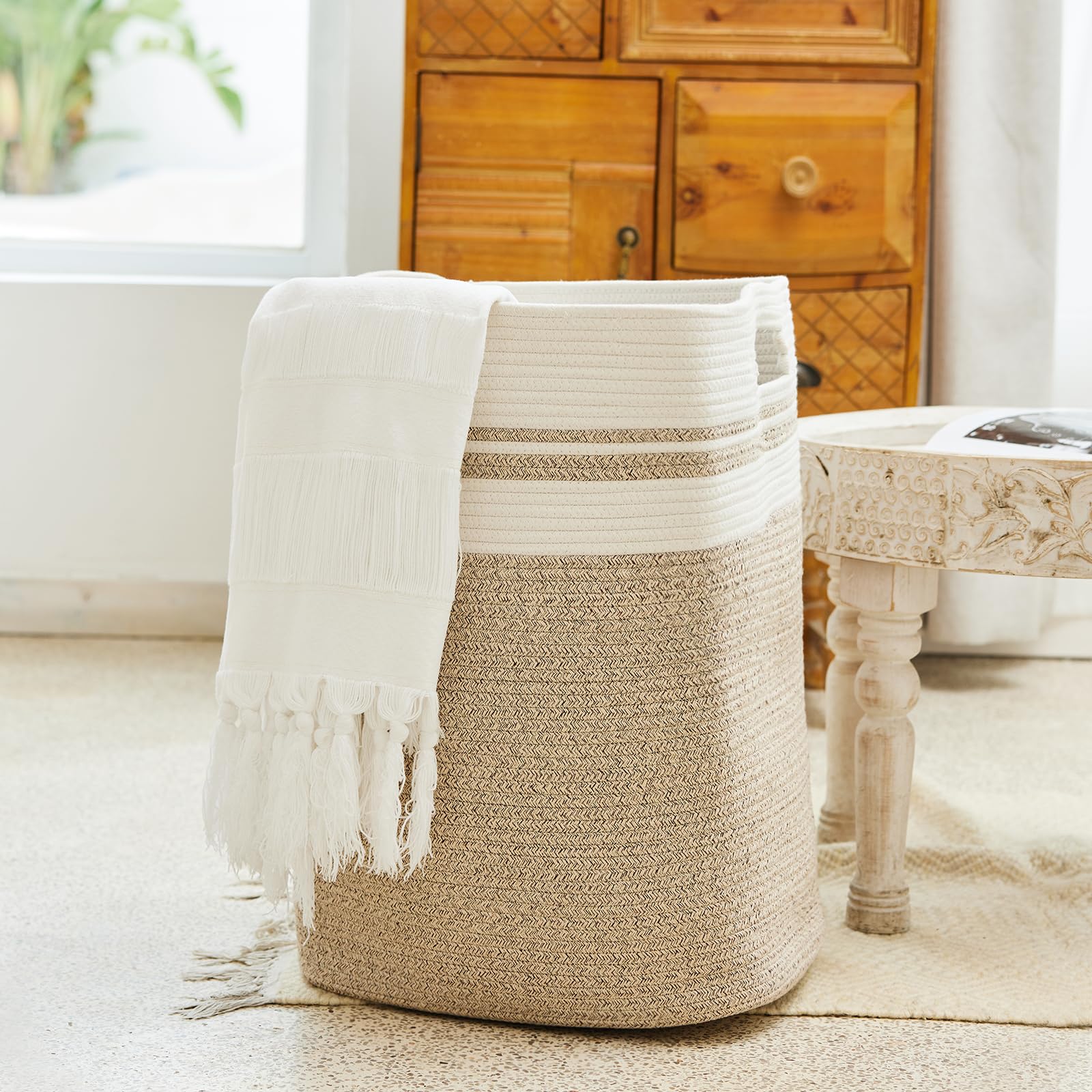 Casaphoria Laundry Hamper Laundry Basket Laundry Bin Blanket Basket,Storage Basket for Pillows,Hampers for Bedroom,Woven Basket,Baskets for Storage Baskets for Organizing-16x13x22in-Light Brown