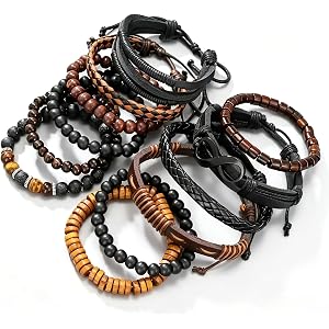 12 PCS Vintage Braided Leather Bracelet for Men Women Beads Stacking Wrap Bracelet Ethnic Style Bangle Bracelets Adjustable